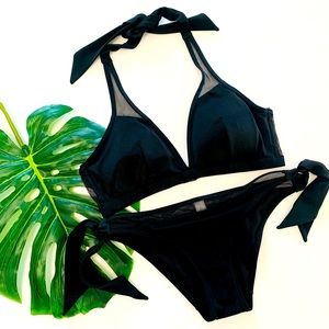 EKOUAER Black Mesh Trim Bikini Size Small